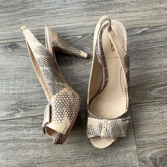 Fendi Shoes - FENDI animal snake nude beige color high heels sandals Sz 7 ITALY
